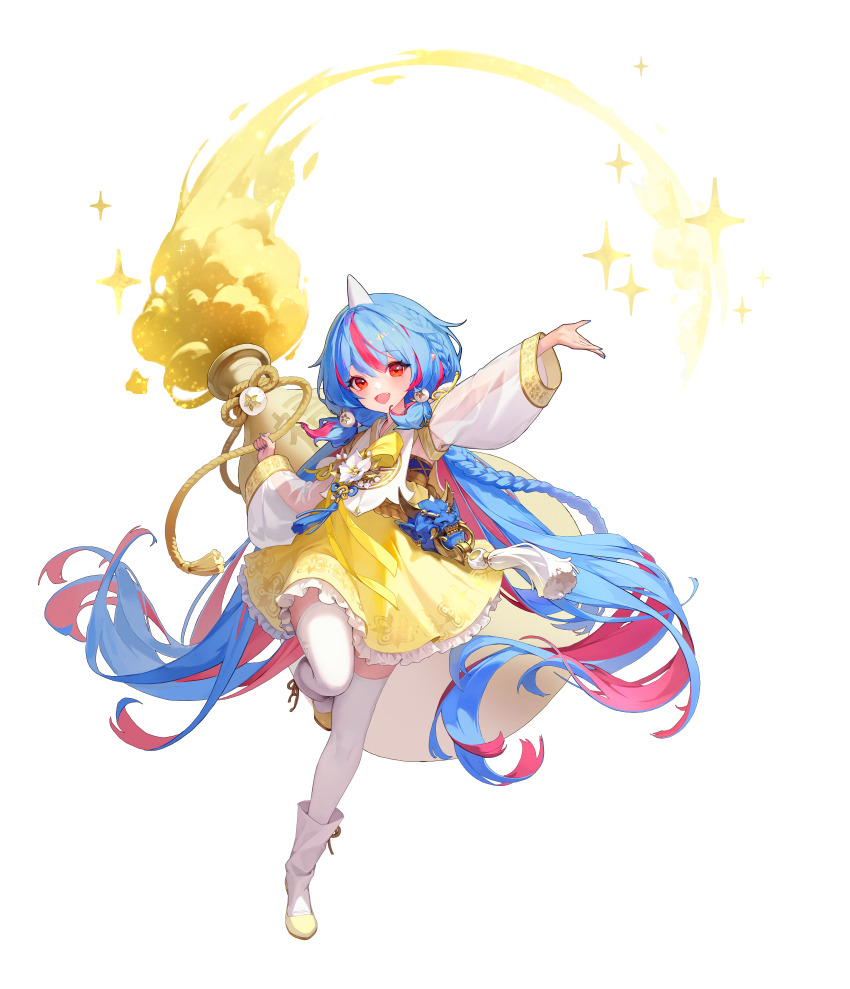 1girl, absurdres, blue_hair, braid, colored_inner_hair, eunha_(guardian_tales), full_body, guardian_tales