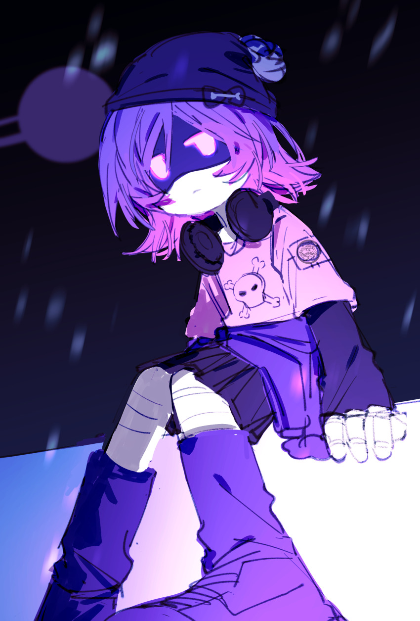 1girl, absurdres, android, beanie, black_hat, black_jacket, closed_mouth, hat