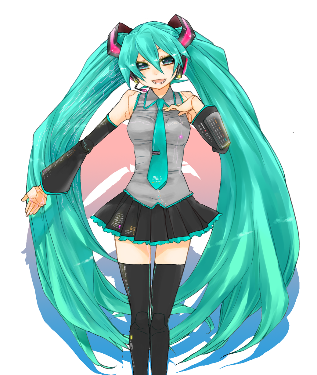 1girl, aqua_eyes, aqua_hair, detached_sleeves, doll_joints, female_focus, hatsune_miku, headphones