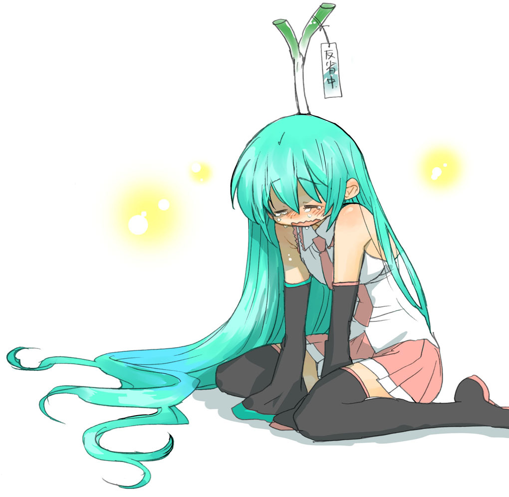 1girl, aqua_hair, blush, detached_sleeves, female_focus, hatsune_miku, long_hair, necktie