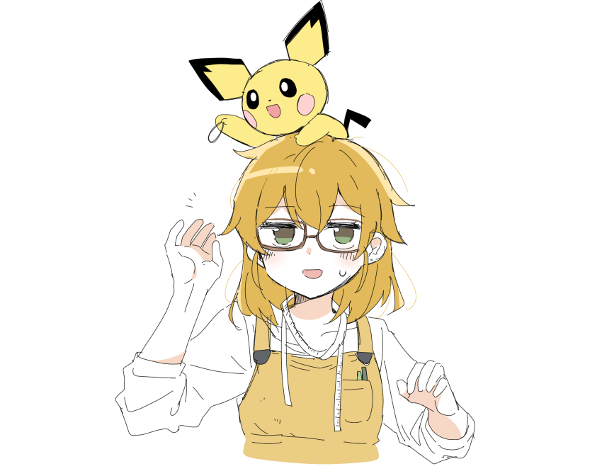 1girl, :d, alternate_hairstyle, blush, brown-framed_eyewear, brown_hair, chan_mama, commentary_request