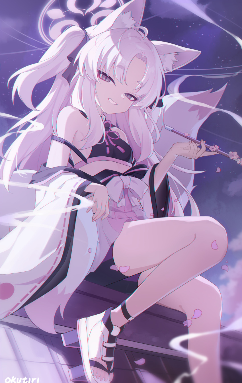 1girl, absurdres, animal_ear_fluff, animal_ears, artist_name, bare_shoulders, bike_shorts, blue_archive