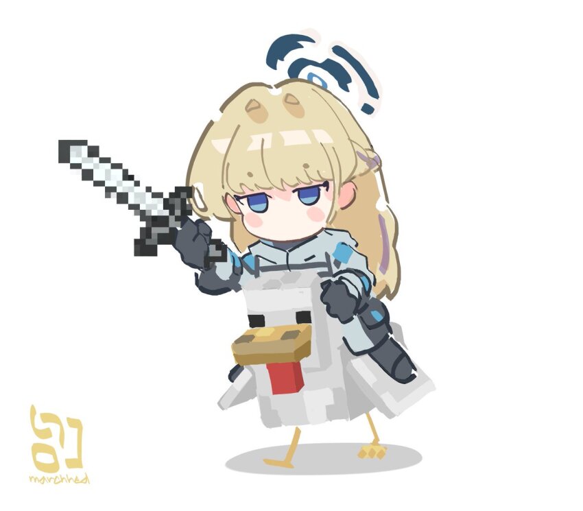 1girl, a_minecraft_movie, animal, artist_name, bird, blonde_hair, blue_archive, blue_eyes