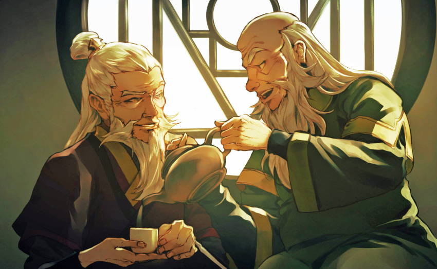 2boys, aged_up, avatar:_the_last_airbender, avatar_legends, bald, beard, botanicaxu, burn_scar