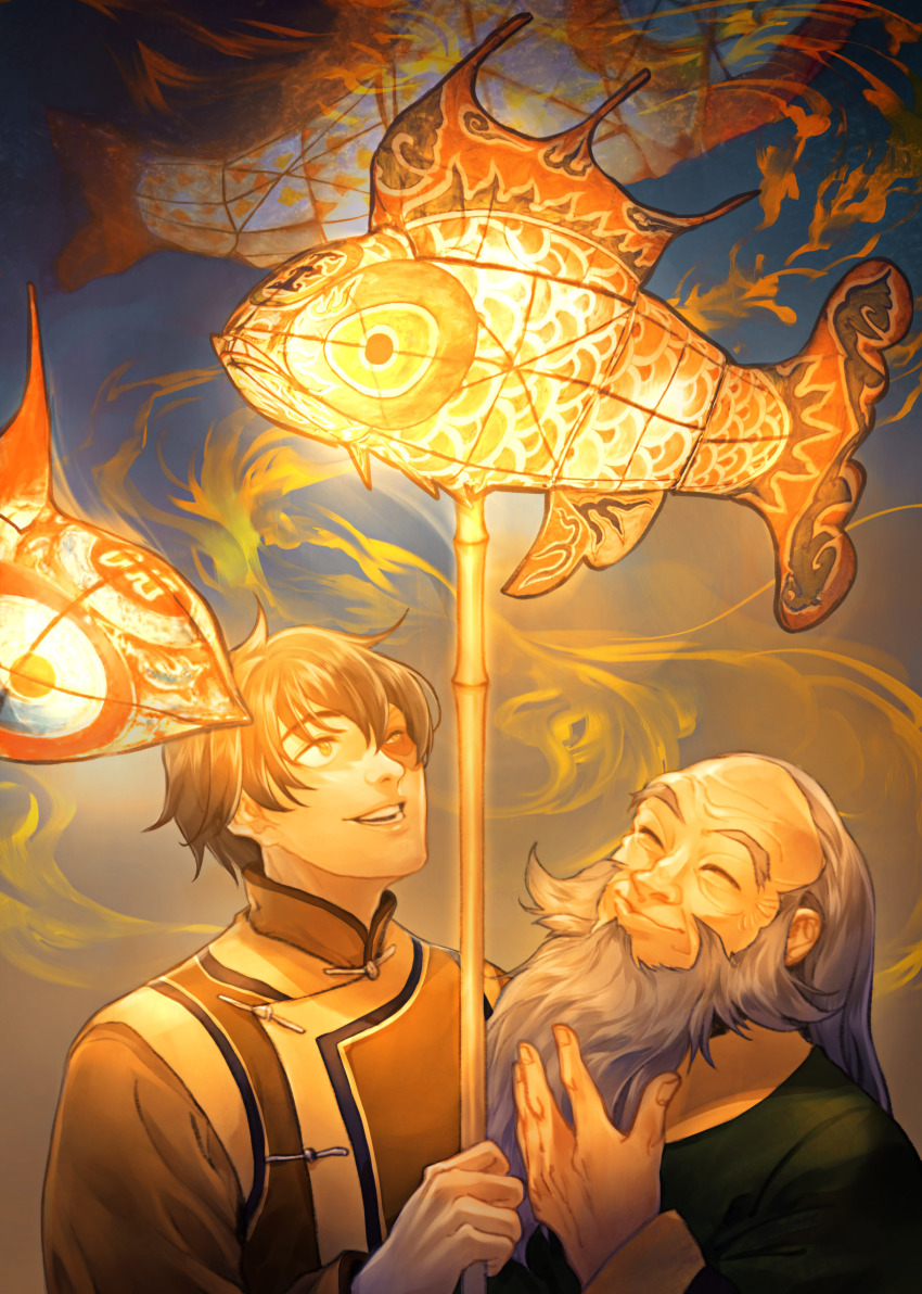 2boys, absurdres, avatar:_the_last_airbender, avatar_legends, balding, bamboo, beard, black_hair