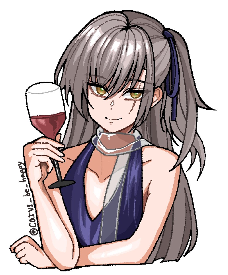 brown_hair, carvi_be_happy, cup, dress, girls'_frontline, holding, holding_cup, leva_(girls'_frontline_2)