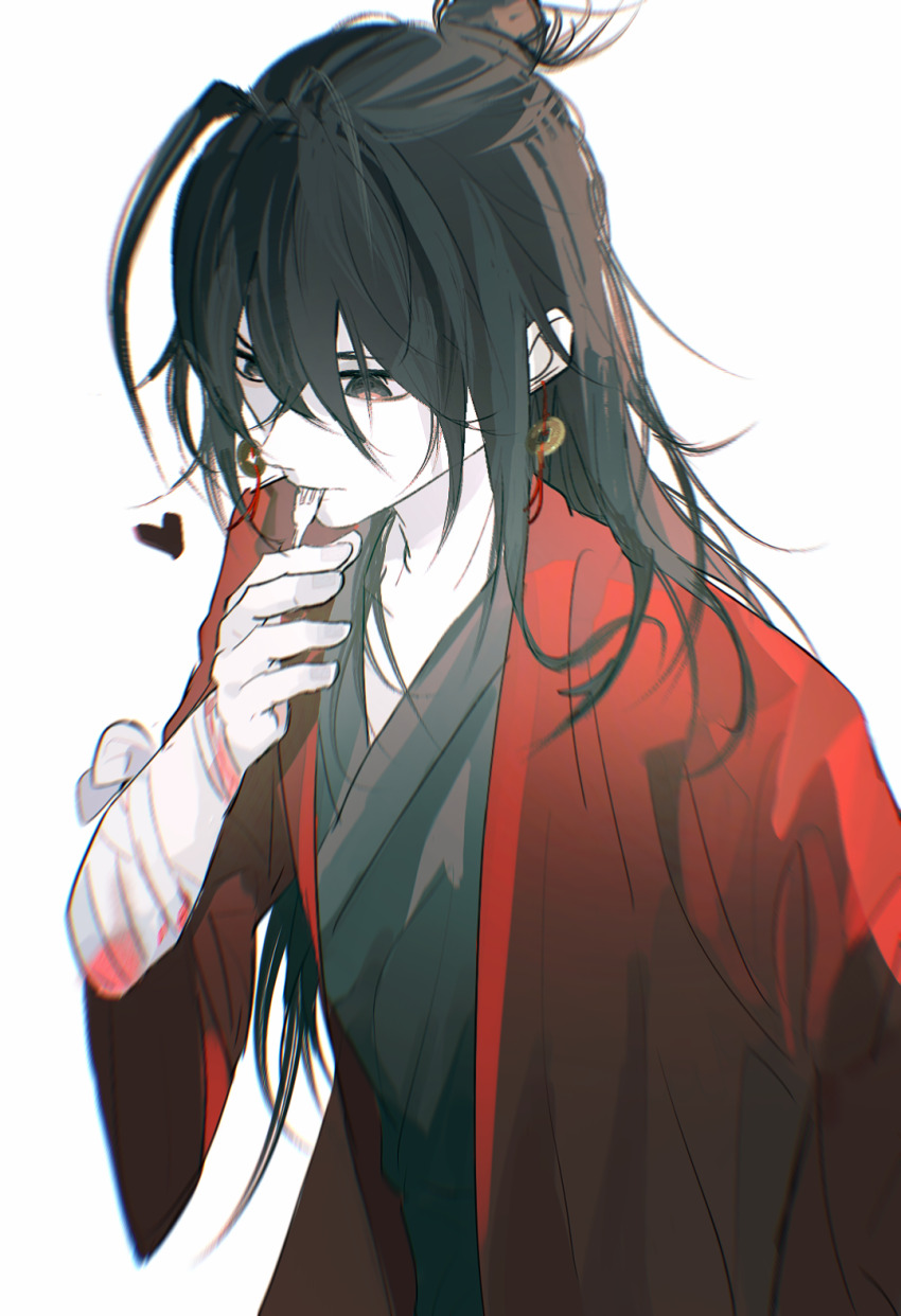 1boy, aaawwwssslll, ahoge, bandaged_arm, bandages, bishounen, black_eyes, black_hair