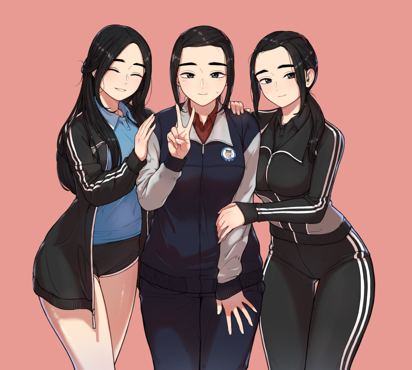 absurdres, bdpp, beautiful_gunbari, black_jacket, black_shorts, hair_pulled_back, han_soi, hand_on_another's_shoulder