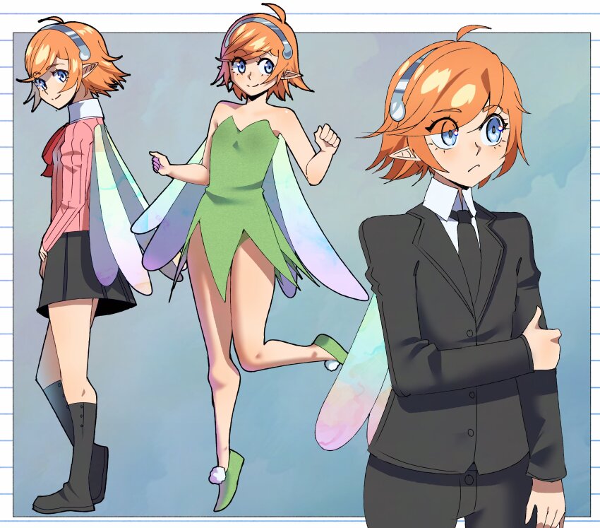 1girl, absurdres, ahoge, bare_shoulders, black_boots, black_necktie, black_pants, black_skirt