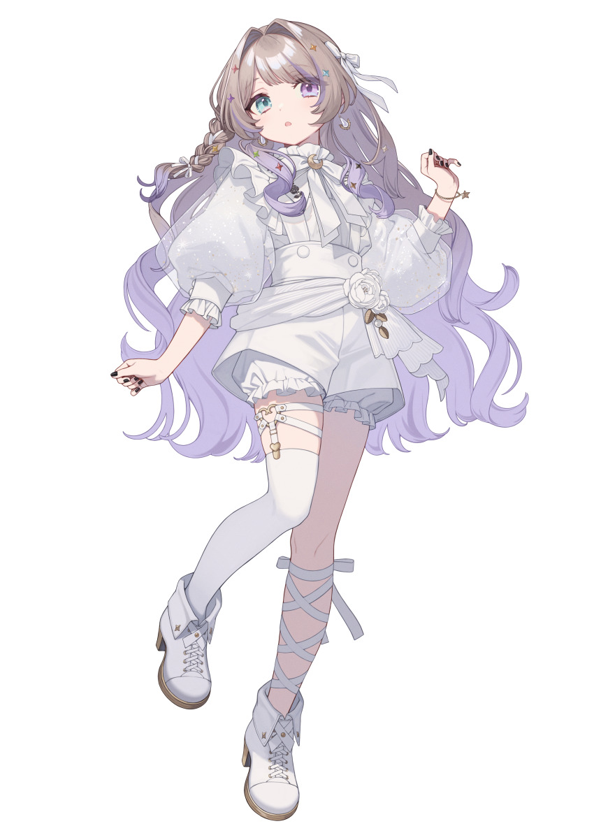 1girl, :o, absurdres, aqua_eyes, arm_at_side, artist_request, black_nails, bloomers