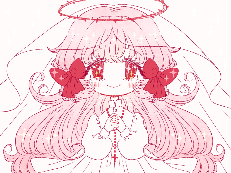 1girl, bead_necklace, beads, bow, closed_mouth, collared_dress, cowboy_shot, cross