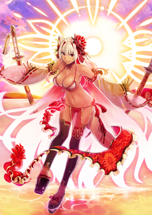 1girl, absurdly_long_hair, animal_ear_fluff, animal_ears, arms_behind_back, bare_shoulders, beach, bikini