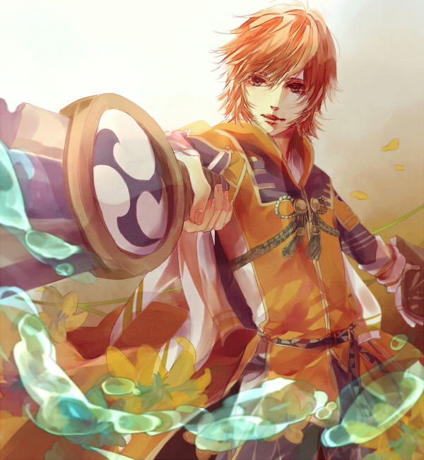 blonde_hair, book, japanese_clothes, kimono, kobayakawa_takakage_(sengoku_musou), sengoku_musou, sword, weapon