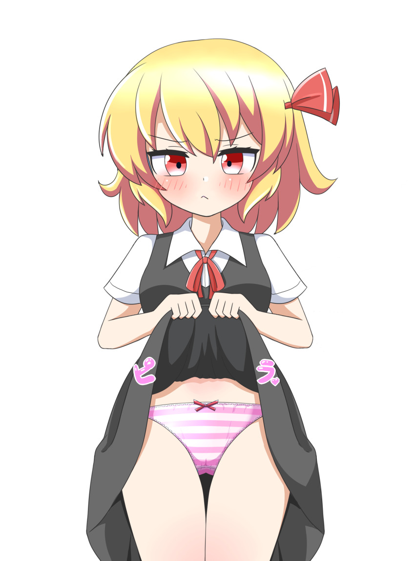 1girl, :<, absurdres, annoyed, blonde_hair, blush, bow, bow_panties