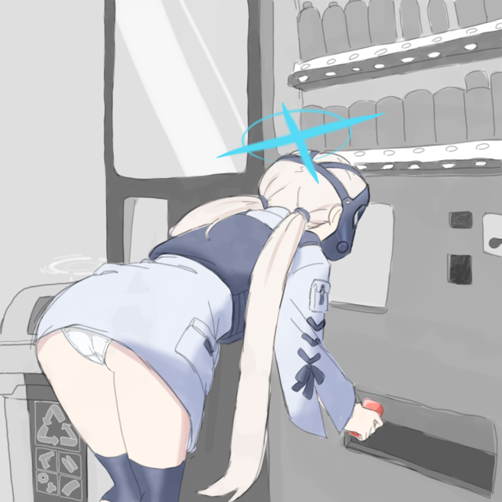 1girl, arius_student_(blue_archive), artist_request, ass, back, bent_over, blue_archive, blue_halo