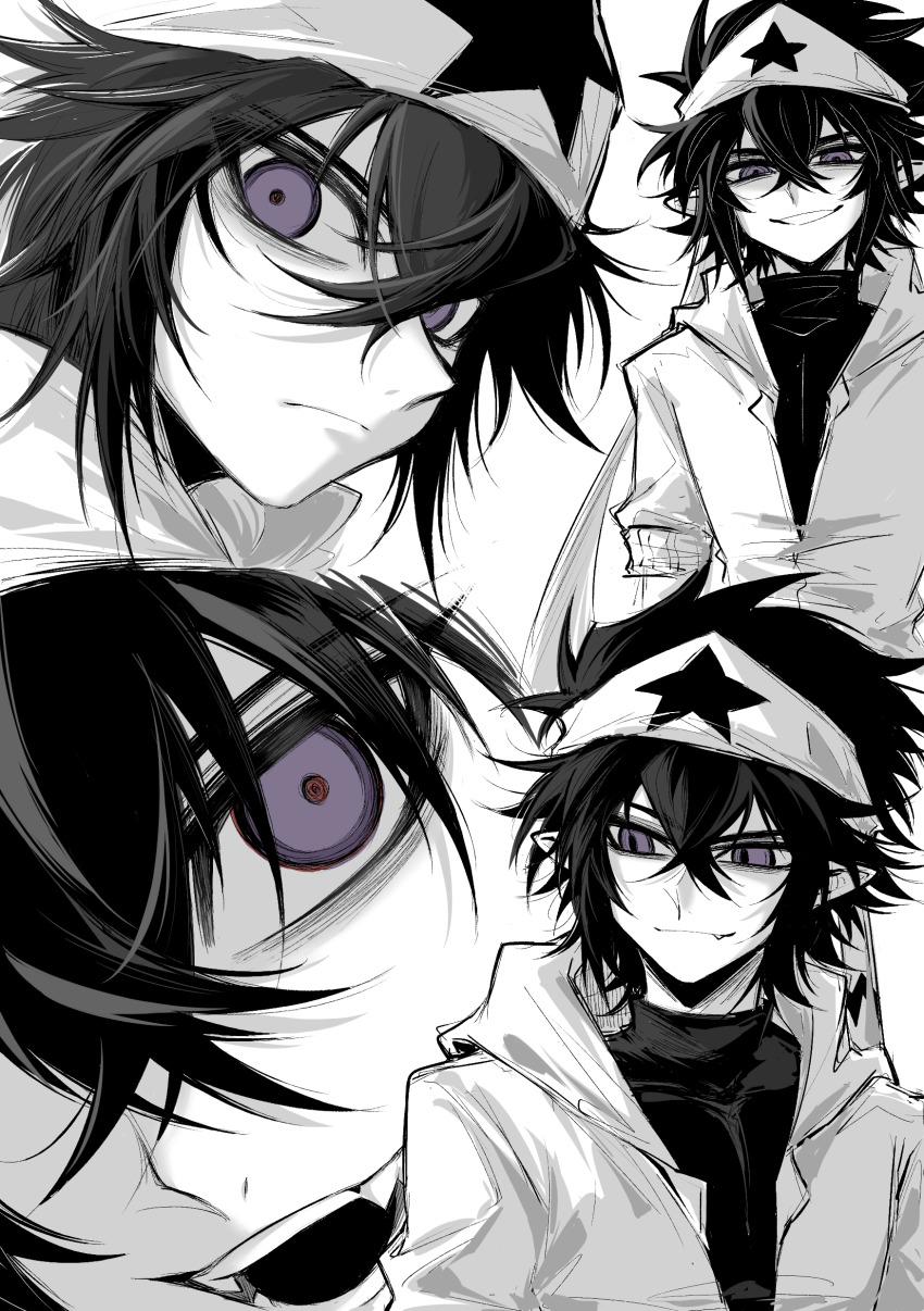 1boy, absurdres, aotu_world, bags_under_eyes, black_hair, black_shirt, chinese_commentary, closed_mouth