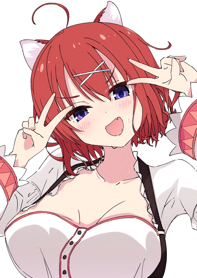 1girl, :d, amairo_islenauts, animal_ears, blue_eyes, blush, breasts, breasts_apart