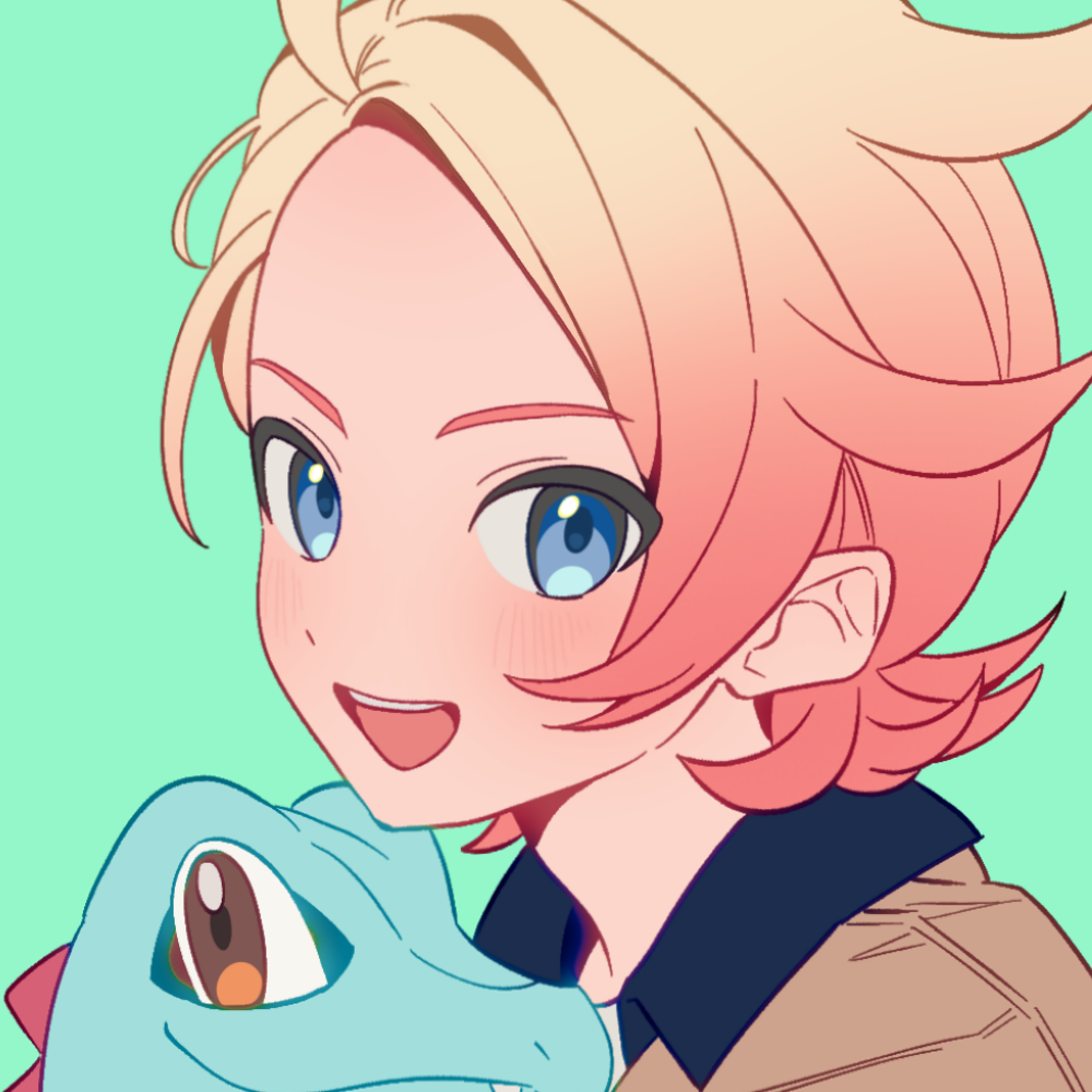 1boy, :d, blonde_hair, blue_eyes, brown_jacket, commentary, ebi_(shrimp_eleven), from_side