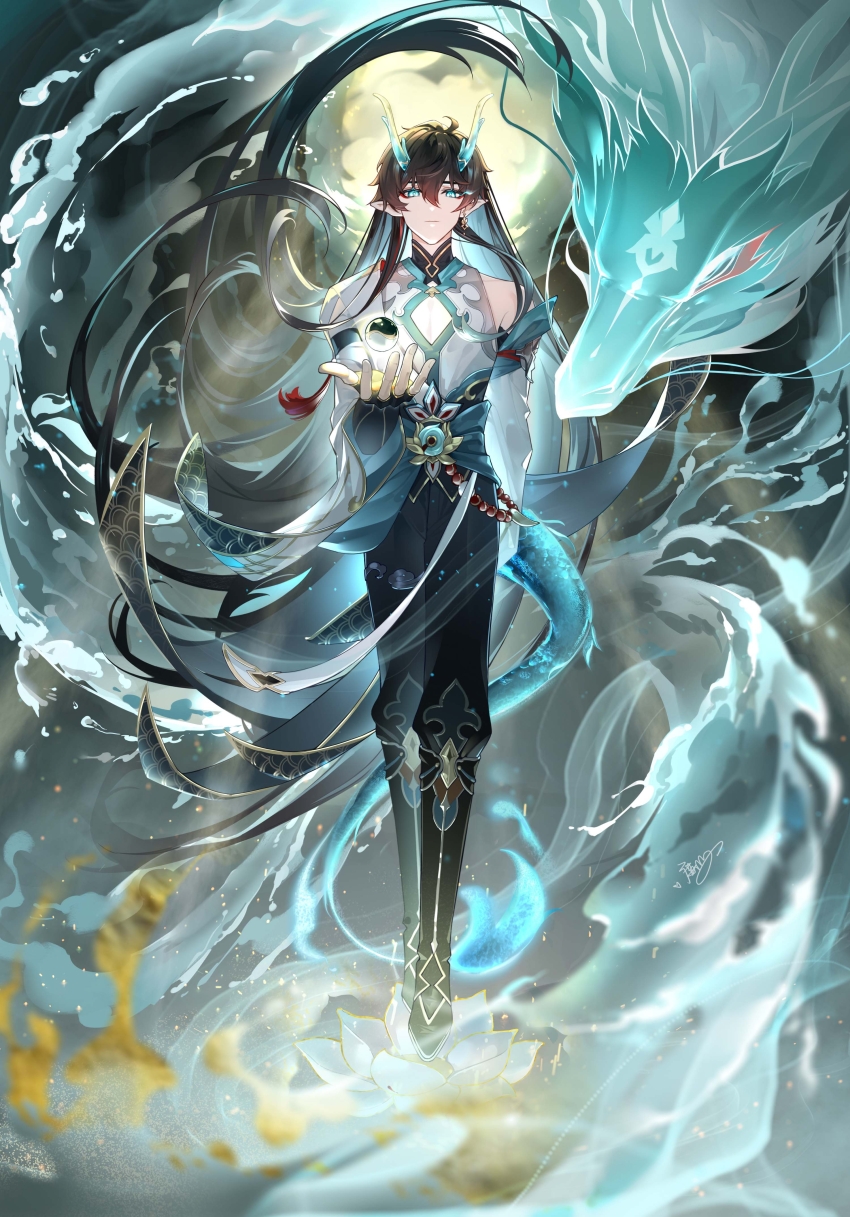 1boy, absurdres, black_hair, chinese_clothes, closed_mouth, commentary, dan_heng_(honkai:_star_rail), dan_heng_(imbibitor_lunae)_(honkai:_star_rail)