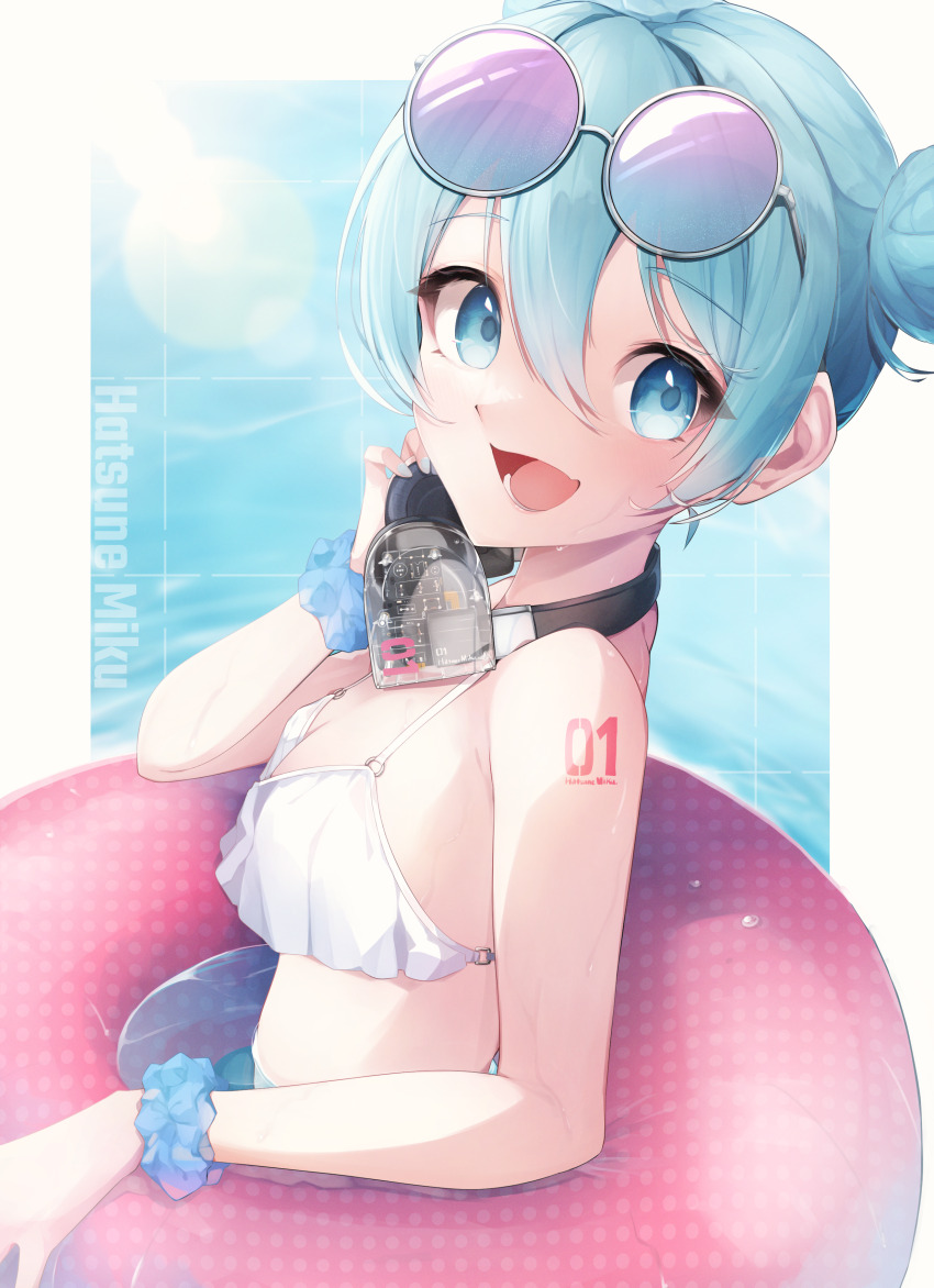 1girl, absurdres, alternate_costume, alternate_hairstyle, aqua_eyes, aqua_hair, aqua_nails, bare_shoulders