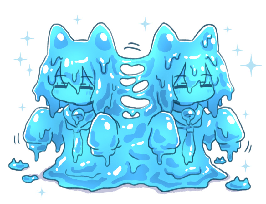 2girls, =_=, animal_ears, closed_eyes, fox_ears, fox_girl, kemomimi-chan_(naga_u), mitosis