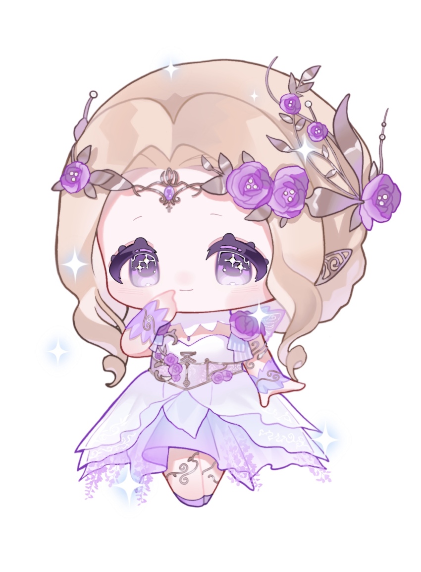 1girl, blonde_hair, blooming_dreams_(infinity_nikki), bow, bridal_gauntlets, chibi, chinese_commentary, circlet