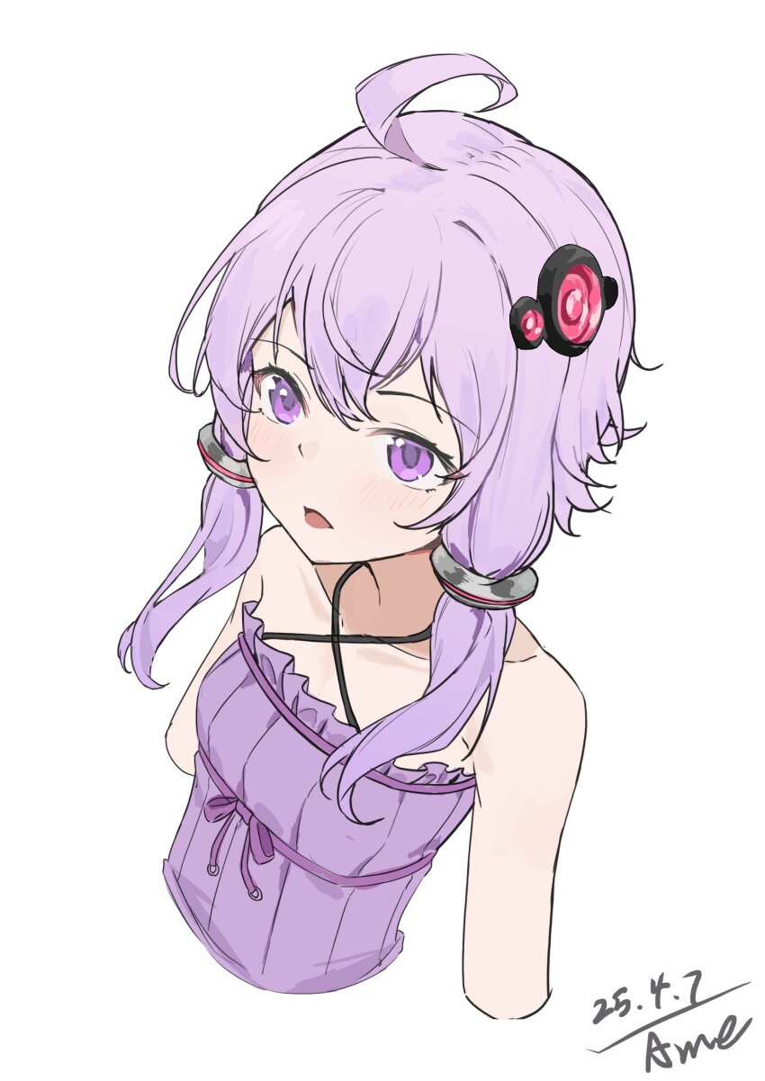 1girl, absurdres, ahoge, amely_elden, bare_shoulders, breasts, criss-cross_halter, cropped_torso