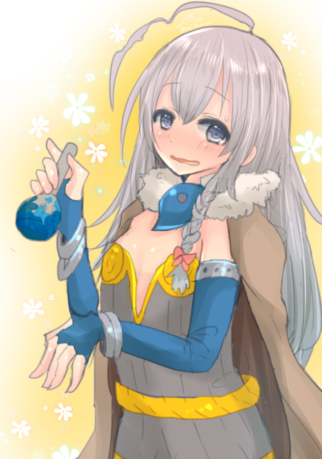 1girl, ahoge, ajie_(sura-kun), alchemist_(ragnarok_online), blue_gloves, blush, braid, breasts