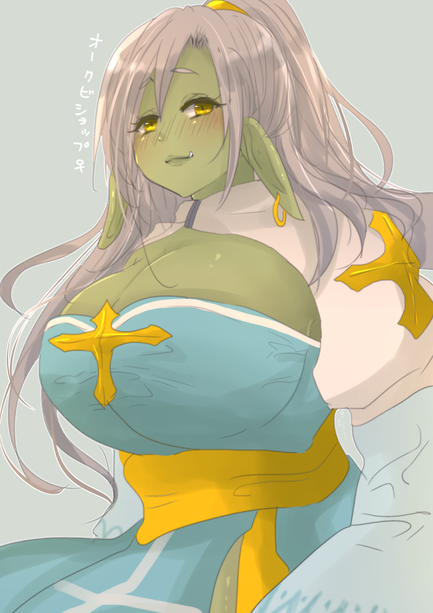 1girl, ajie_(sura-kun), arch_bishop_(ragnarok_online), blue_dress, blush, breasts, cleavage, cleavage_cutout