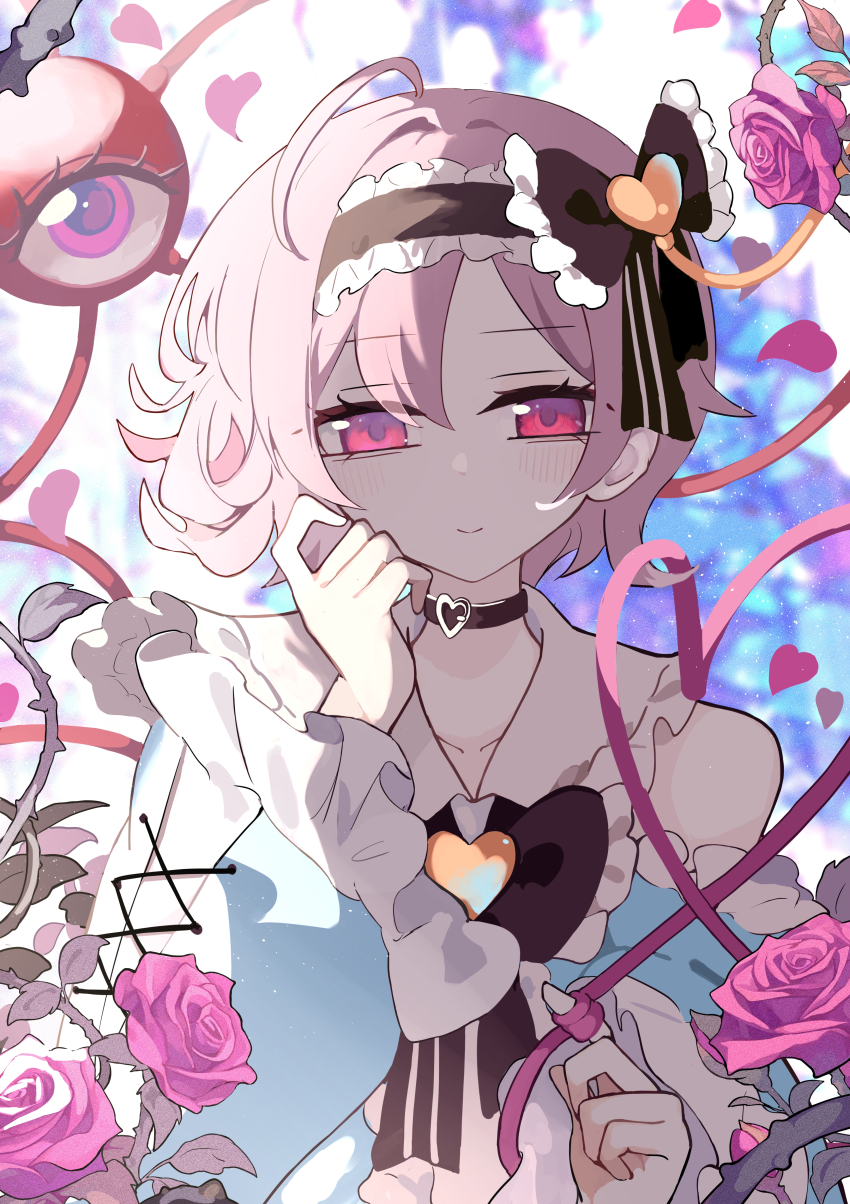 1girl, absurdres, adapted_costume, backlighting, bare_shoulders, blue_shirt, blurry, blurry_background