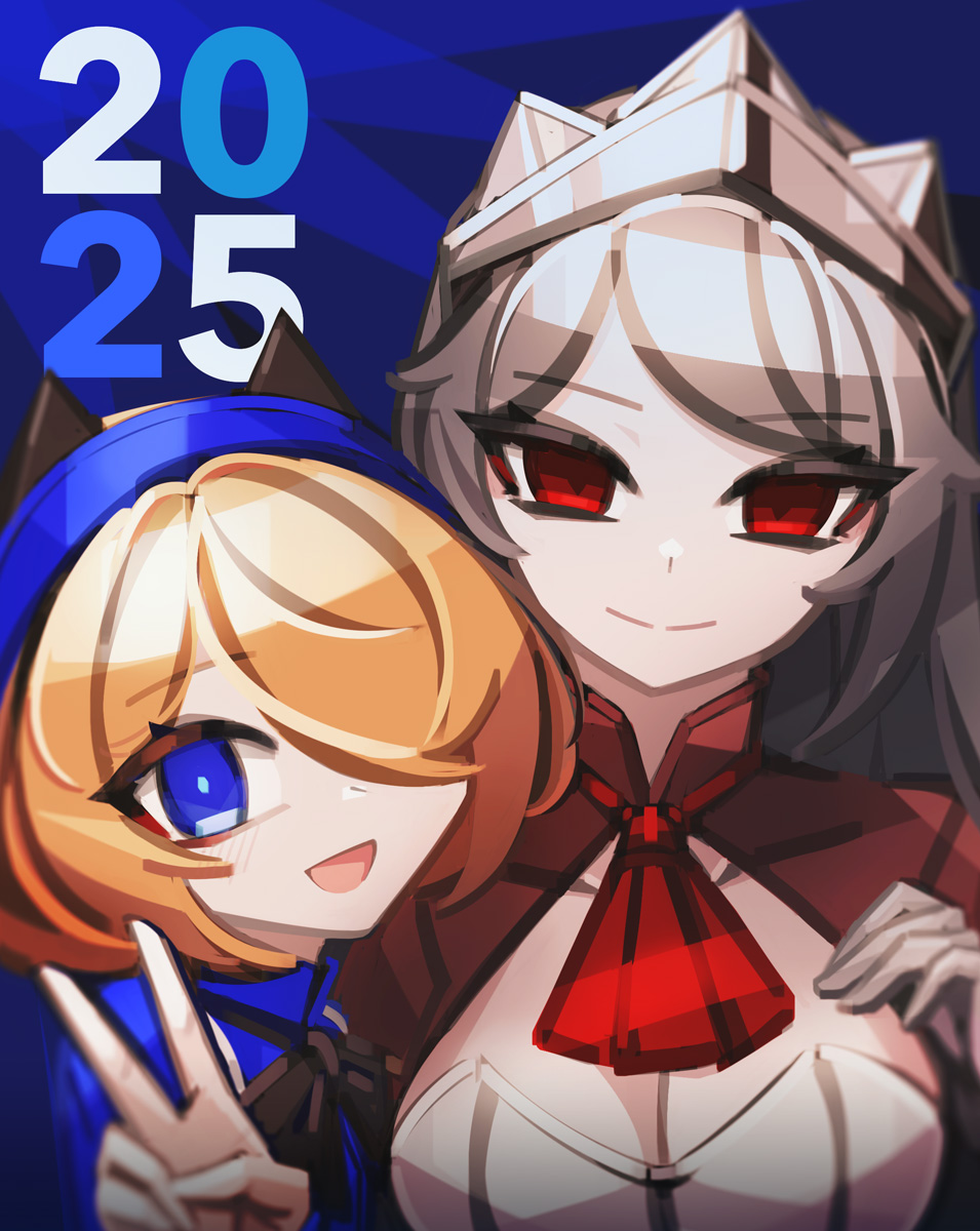 2025, 2girls, animal_ear_hairband, animal_ears, aria_(phantom_rose), ascot, black_bow, black_bowtie