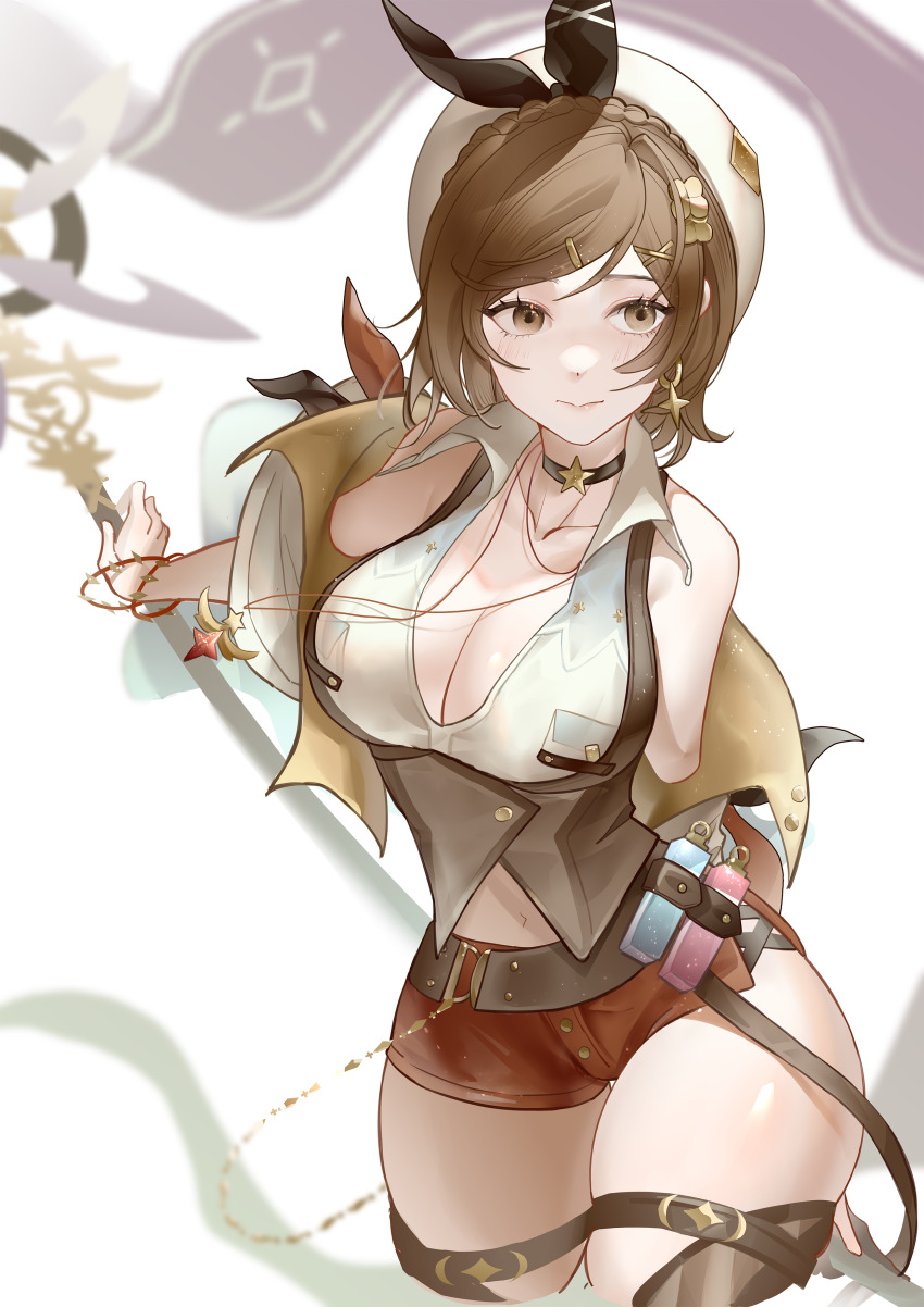 1girl, absurdres, arm_behind_back, atelier_(series), atelier_ryza, atelier_ryza_3, beret, black_choker