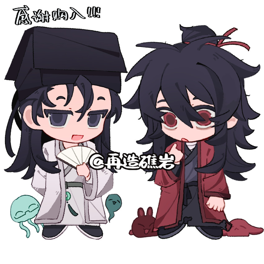 2boys, :d, absurdres, animal, arm_behind_back, artist_name, asansama, bandaged_neck