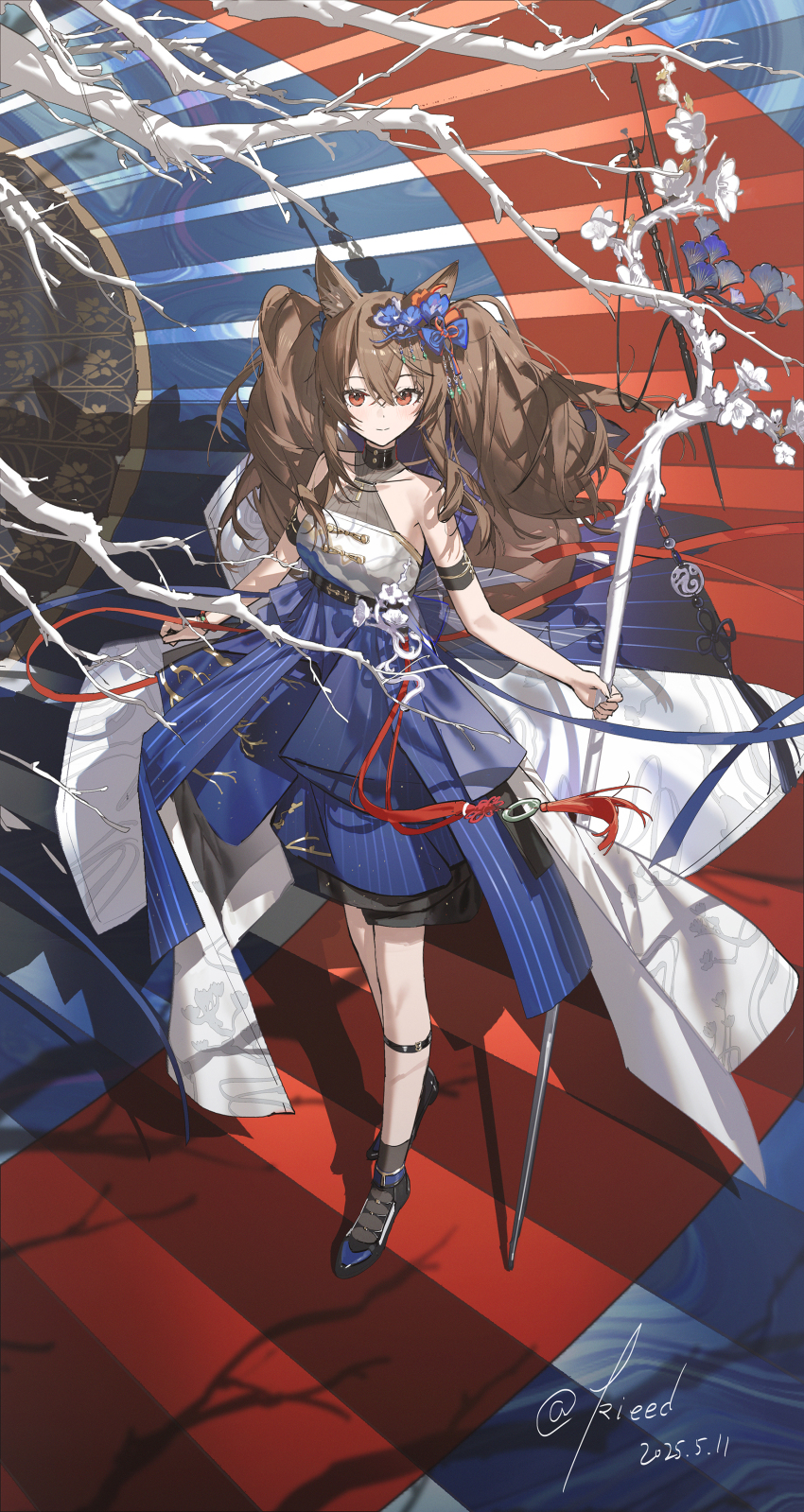 1girl, absurdres, angelina_(ambience_synesthesia_2025)_(arknights), angelina_(arknights), arknights, bare_arms, bare_shoulders, black_socks