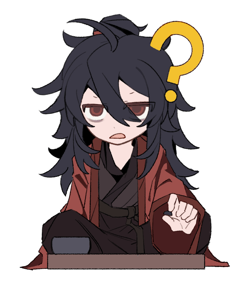 1boy, ?, ahoge, asansama, bags_under_eyes, black_hair, black_hanfu, board_game