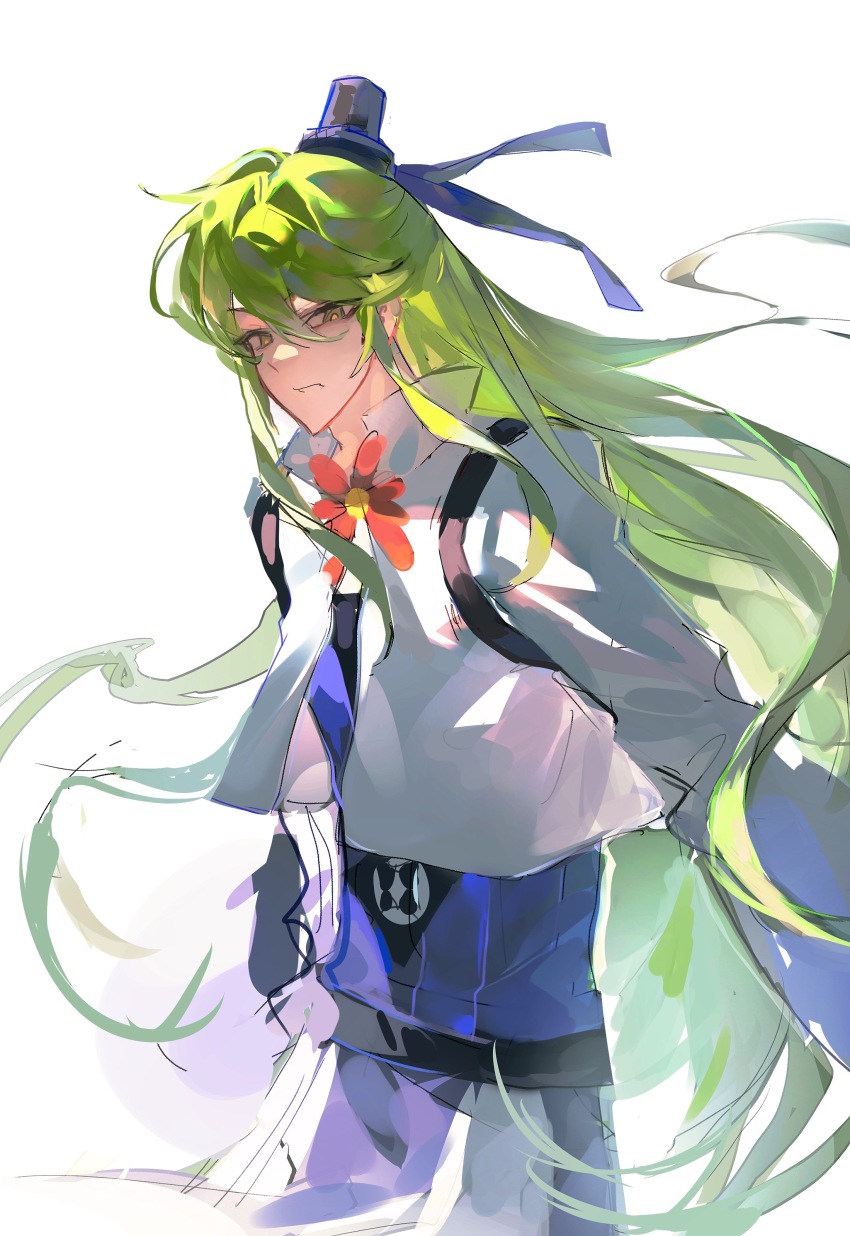 1boy, absurdres, belt, black_belt, blue_hat, blue_shirt, brown_eyes, cowboy_shot