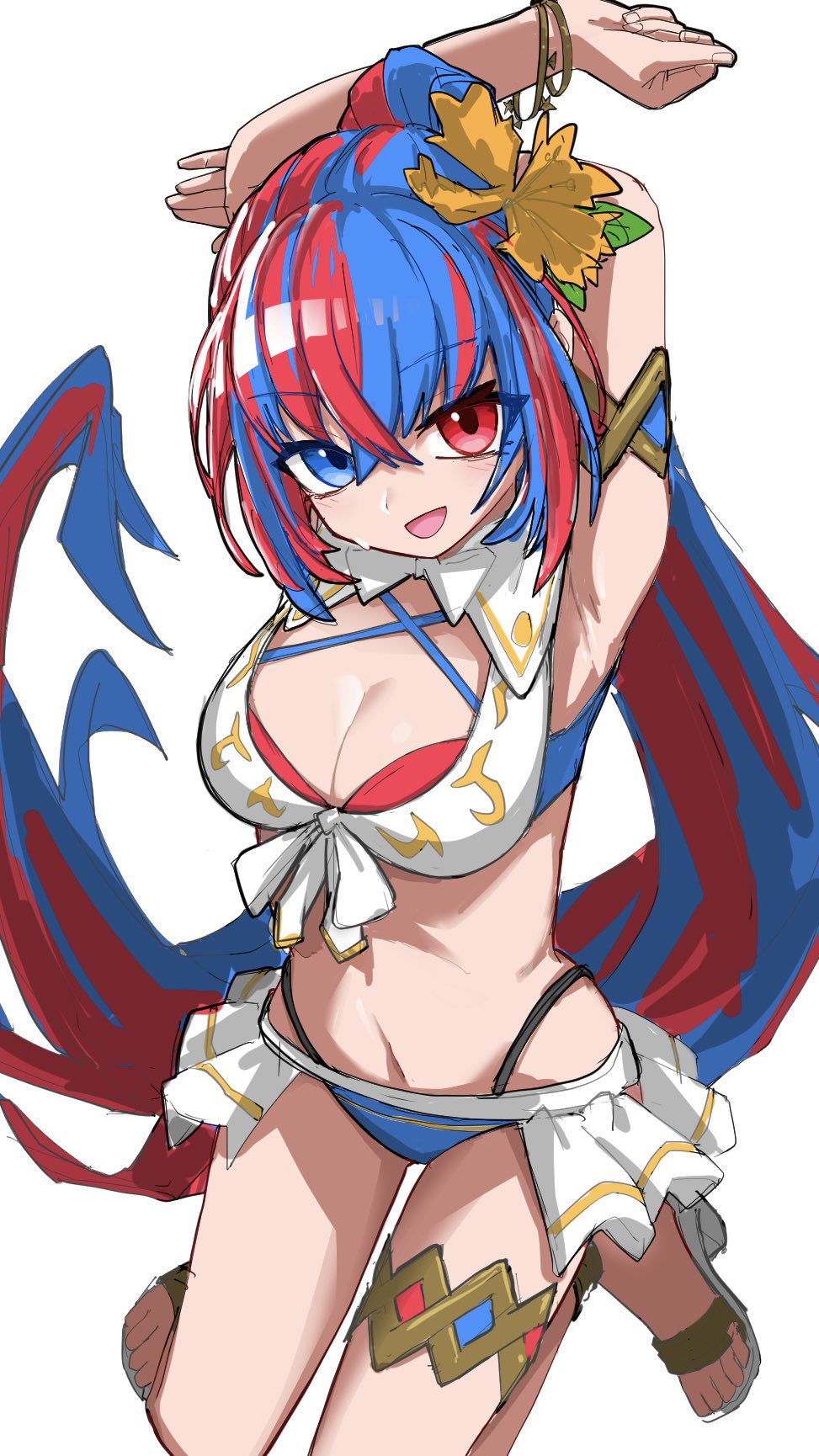 1girl, aaaakunaaaa, armlet, bikini, blue_bikini, blue_eyes, blue_hair, breasts