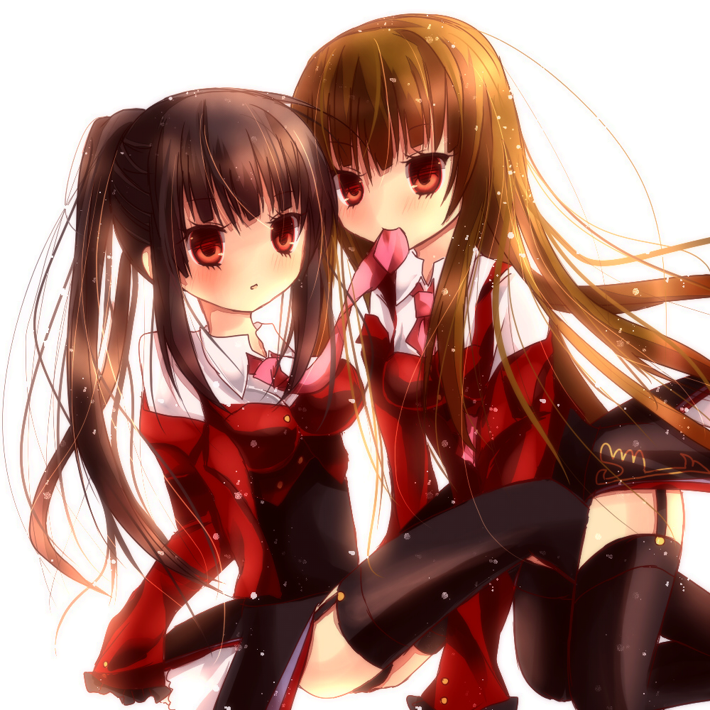 2girls, belphegor_(umineko), black_hair, black_legwear, brown_hair, hina_(ohinao), long_hair, mammon_(umineko)