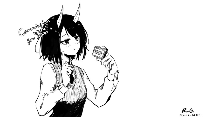 1girl, aoki_ruri, collared_shirt, commission, commissioner_name, dated, dragon_girl, dragon_horns