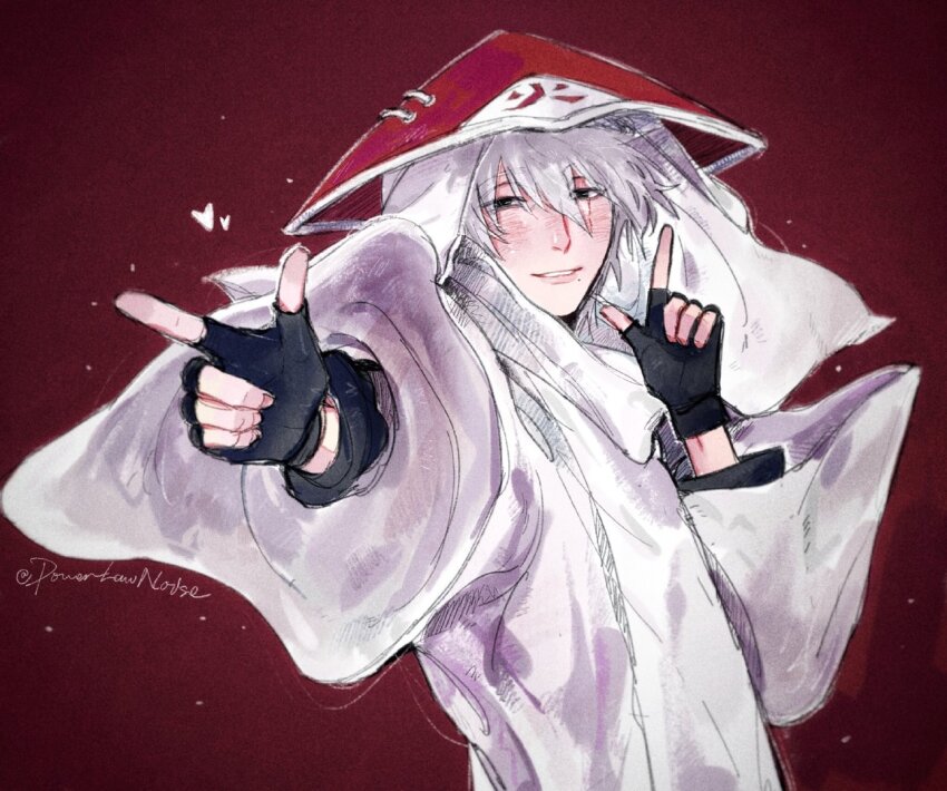 1boy, fingerless_gloves, gloves, grey_hair, hatake_kakashi, heart, hokage, hokage_hat