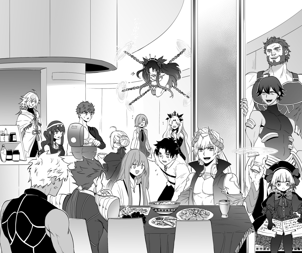 6+boys, 6+girls, anger_vein, archer_(fate), artoria_pendragon_(fate), asian_indian_clothes, bare_pectorals, beard