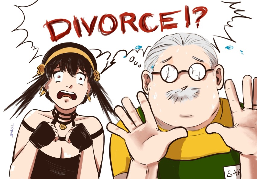 1girl, apron, black_gloves, black_hair, breasts, brown_eyes, cleavage, commentary