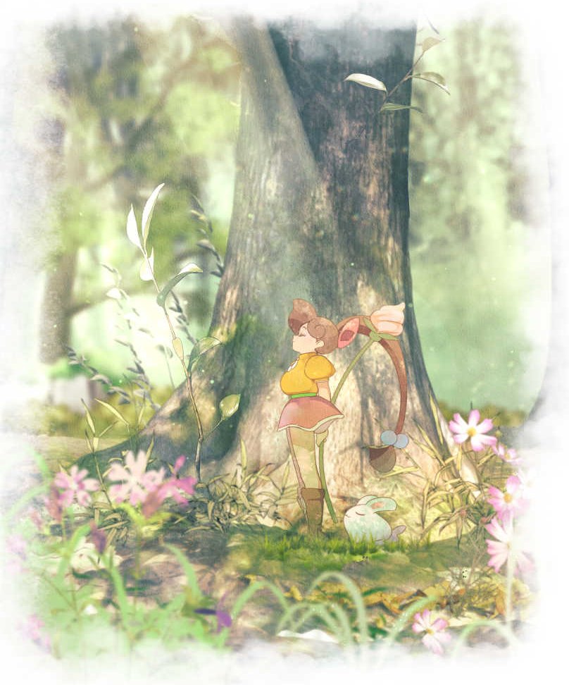 1girl, arms_behind_back, boots, bow, brown_boots, bud, closed_eyes, closed_mouth