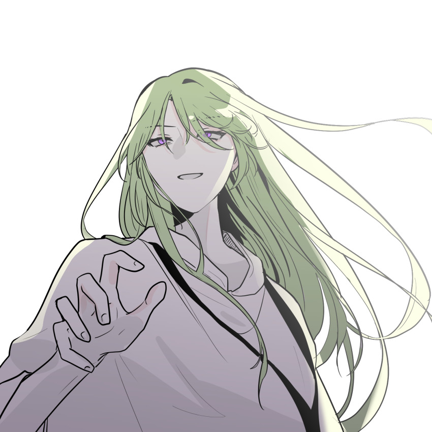 1boy, commentary_request, enkidu_(fate), fate/grand_order, fate_(series), green_hair, hair_over_eyes, highres