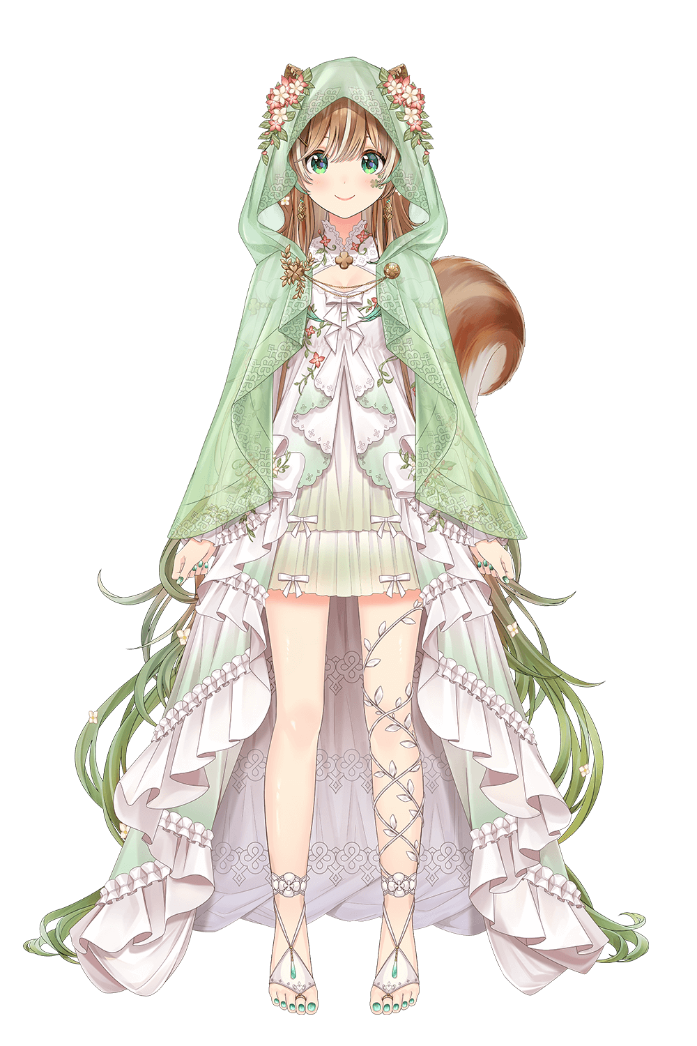 1girl, alternate_hair_length_(longer), animal_ears, artist_request, ayunda_risu, ayunda_risu_(goddess), bare_legs, barefoot