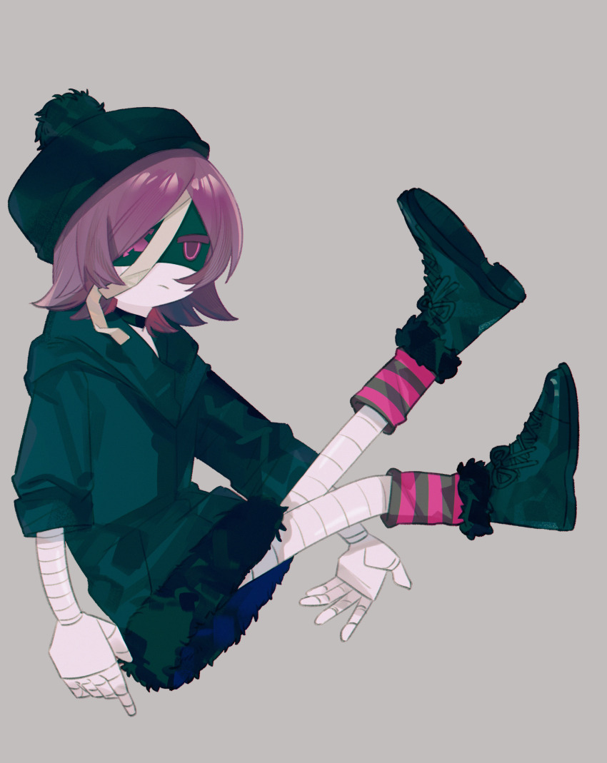 1girl, absurdres, android, beanie, black_hat, black_jacket, closed_mouth, hat