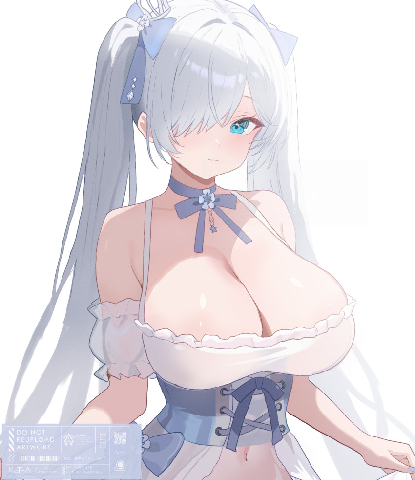 1girl, absurdres, bare_shoulders, blue_eyes, breasts, cinderella_(glass_princess)_(nikke), cinderella_(nikke), cleavage