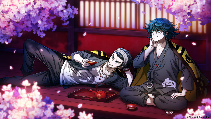 2boys, absurdres, aqua_eyes, bead_bracelet, bead_necklace, beads, blue_eyes, bracelet