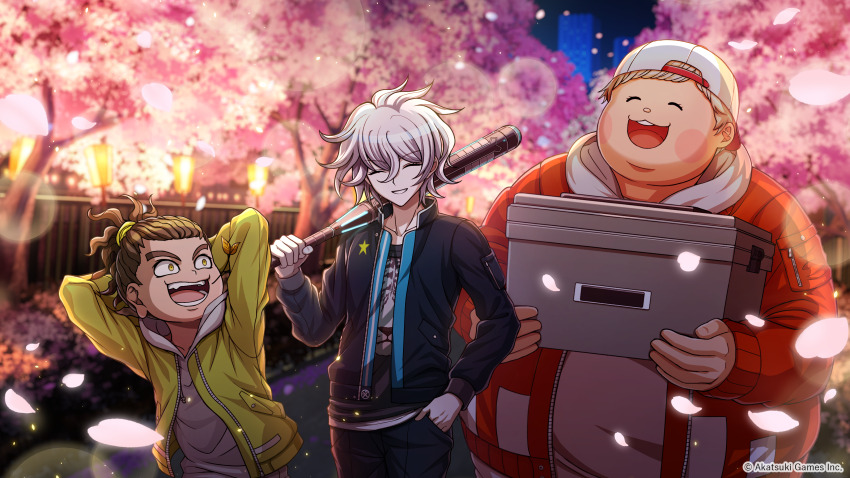 3boys, :3, :d, ^_^, absurdres, arms_behind_head, arms_up, backwards_hat