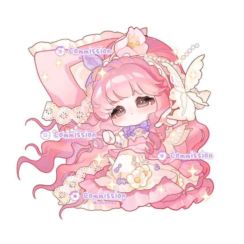 1girl, absurdly_long_hair, beads, bow, bowtie, brown_eyes, buttons, character_request